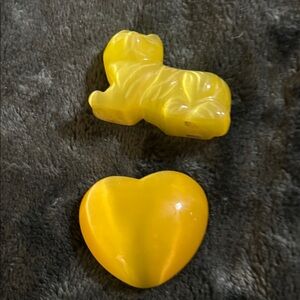 Yellow Heart and Dog Resin Cabochons